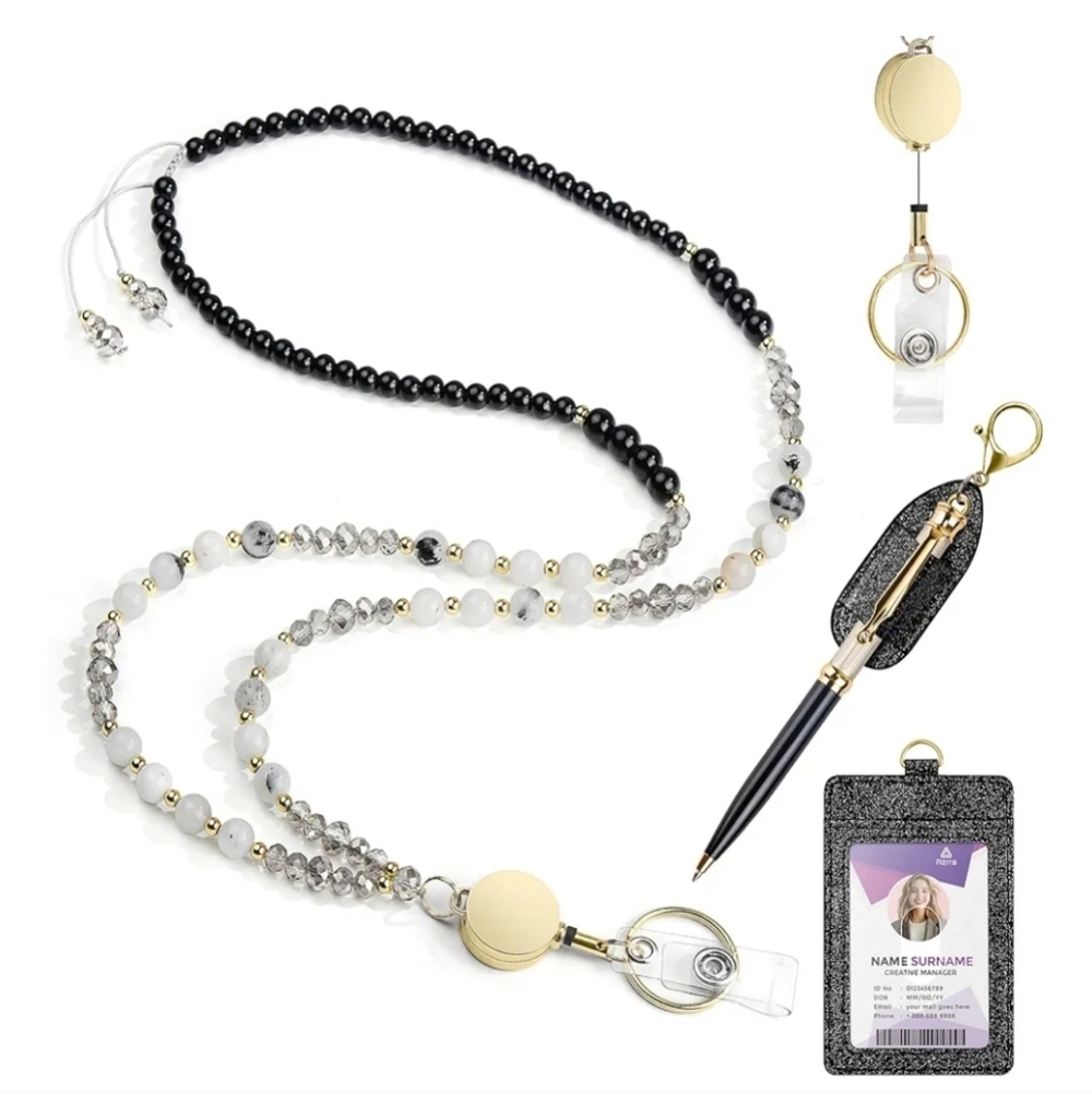 ID Badge With Natural Stone Beads